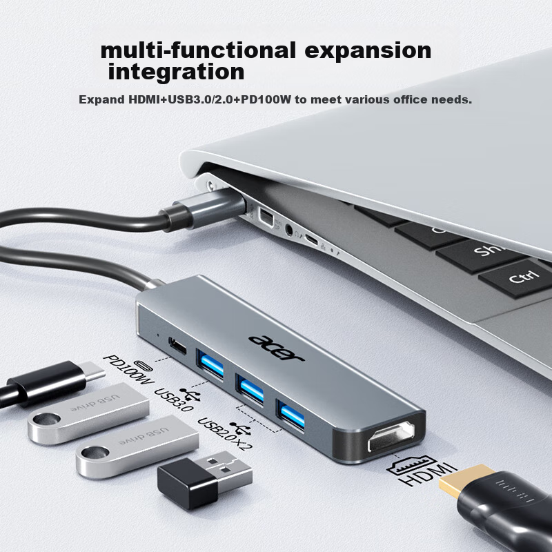 Acer Type-C Expansion Dock, USB-C to HDMI Adapter, 3.0 Hub, Compatible with Appl...