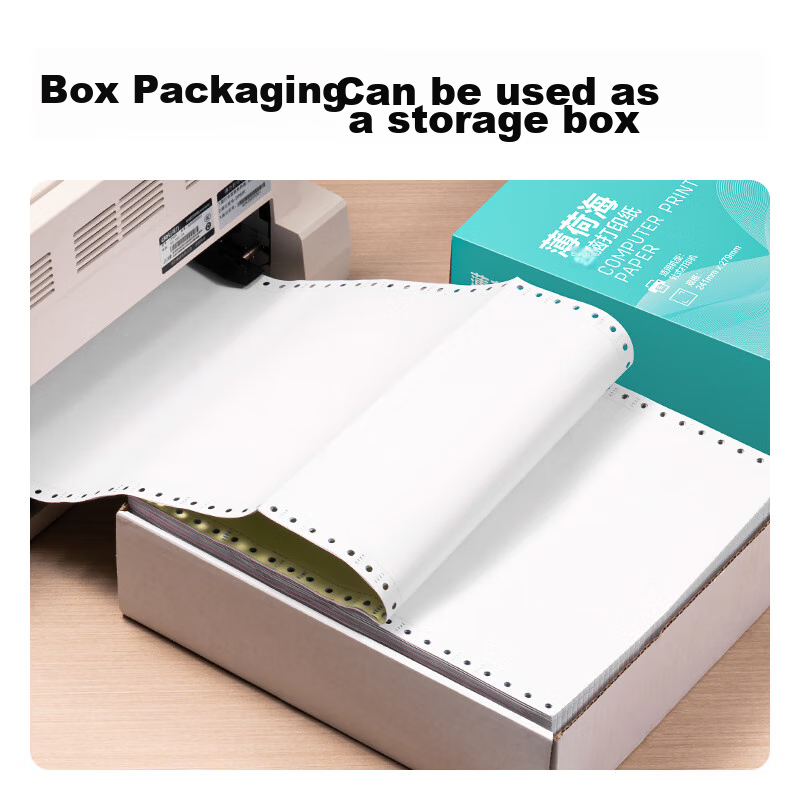 Deli Mint Sea Needle-Style Printing Paper, Four-Part Three-Equal, Perforated Edg...