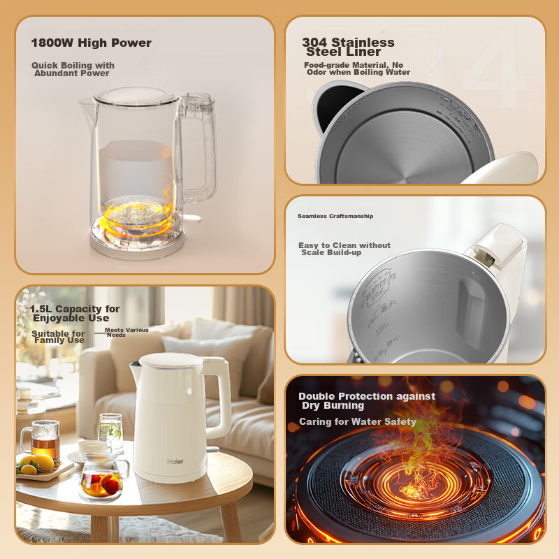 Haier Electric Kettle with National Subsidy 304 Double-layer Seamless Stainless...