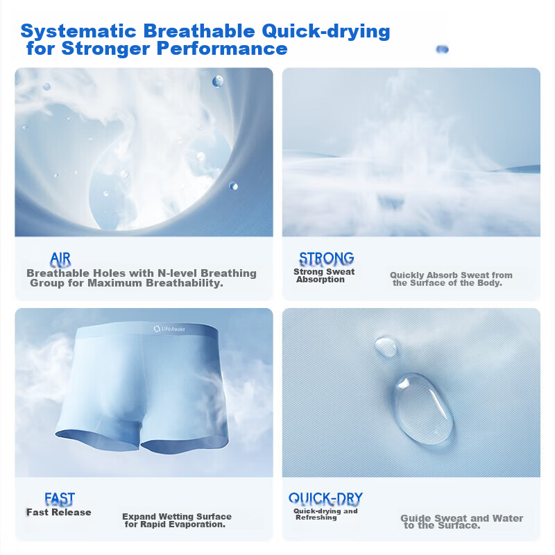 HLA [Zui Huxi-Air8S] Men's Underwear, Ice Silk 7A Antibacterial Deodorizing Quic...