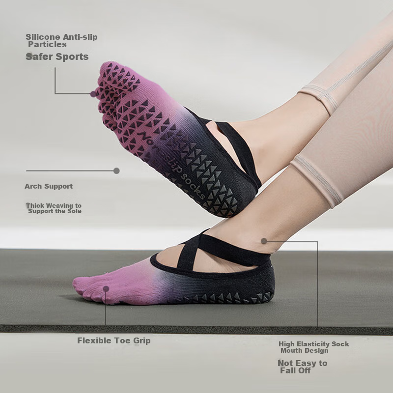 Duweike Yoga Socks, Non-Slip Sports Pilates Socks, Toe-Separated Five-Toe Profes...