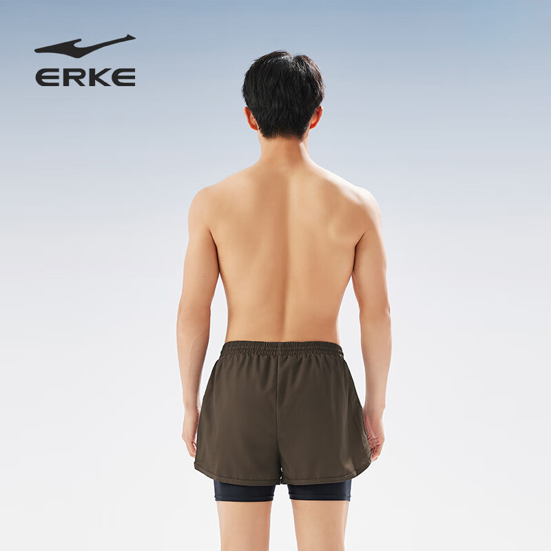ERKE Men's Double-Layer Anti-Embarrassment Loose-Fit Quick-Dry Swim Trunks Beach...