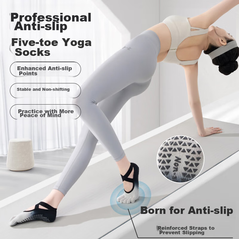 Duweike Yoga Socks, Non-Slip Sports Pilates Socks, Toe-Separated Five-Toe Profes...