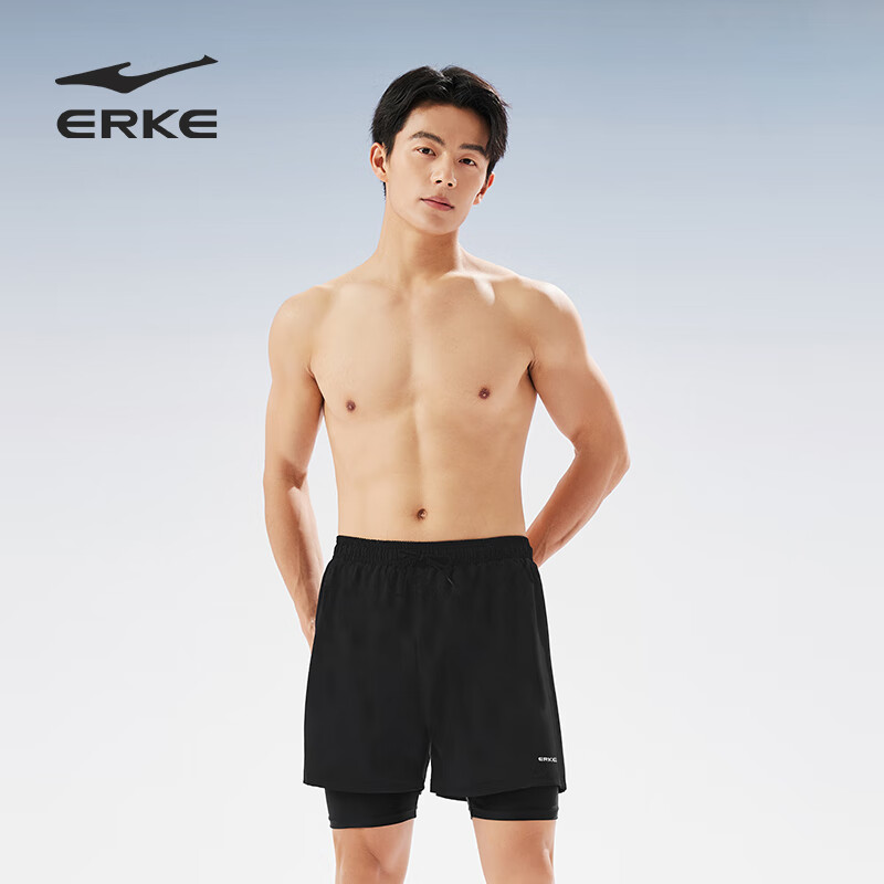 ERKE Men's Double-Layer Anti-Embarrassment Loose-Fit Quick-Dry Swim Trunks Beach...