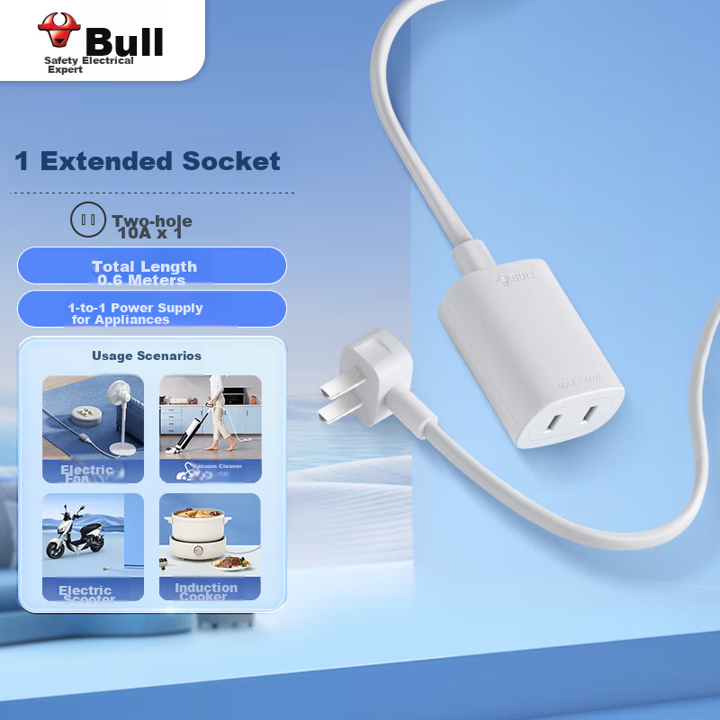BULL New National Standard Socket/power Strip/extension Cord 1 Outlet without Sw...