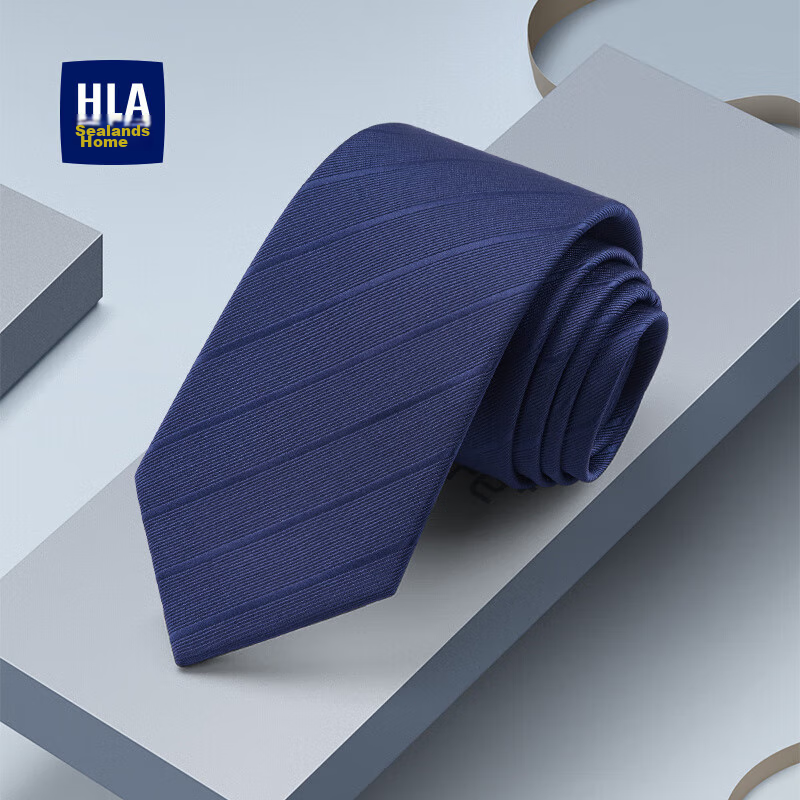 HLA (Hailanzhi Jia) Men's Hand-Tied Blue Striped Tie, High-End Wedding Groom Gro...