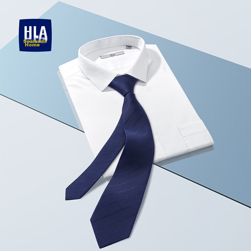 HLA (Hailanzhi Jia) Men's Hand-Tied Blue Striped Tie, High-End Wedding Groom Gro...