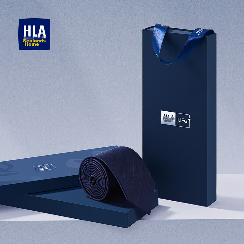 HLA (Hailanzhi Jia) Men's Hand-Tied Blue Striped Tie, High-End Wedding Groom Gro...