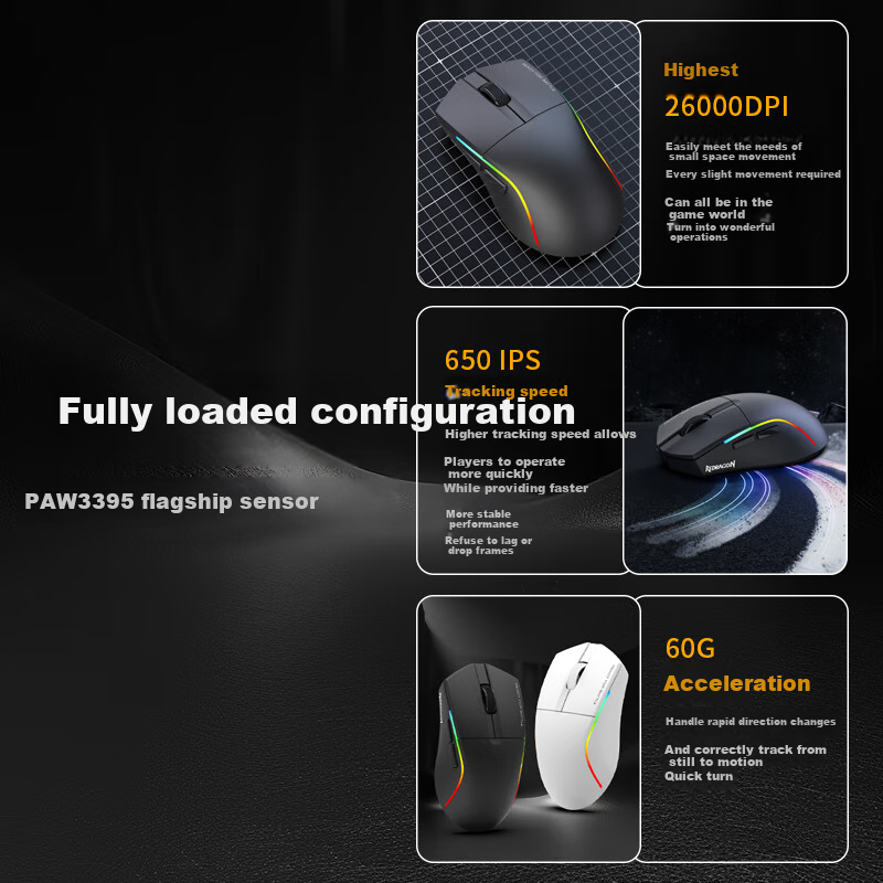 REDRAGON G58 Medium Hand Suitable Bluetooth 2.4G Wired Three-mode Gaming Mouse L...