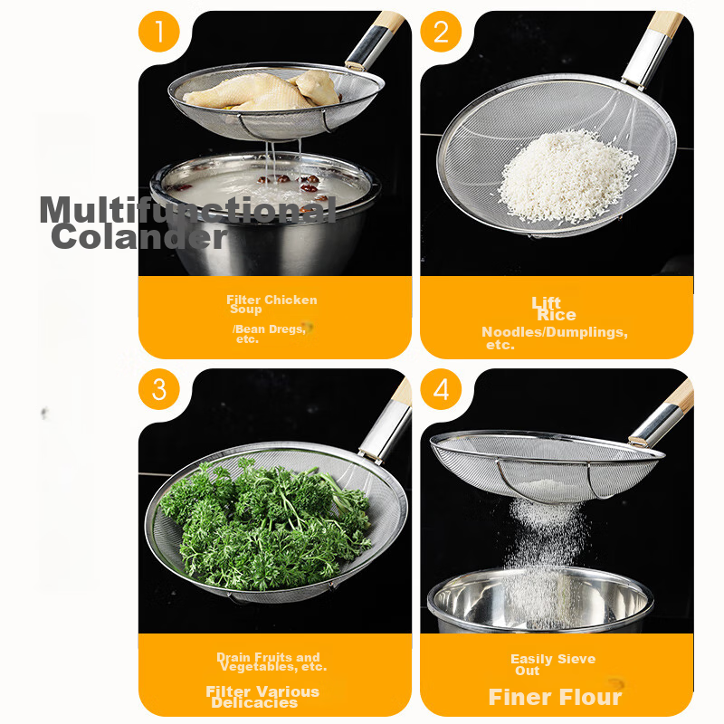 Guangyi Large Strainer, Stainless Steel Colander, Ultra-Fine Mesh, Commercial Fi...