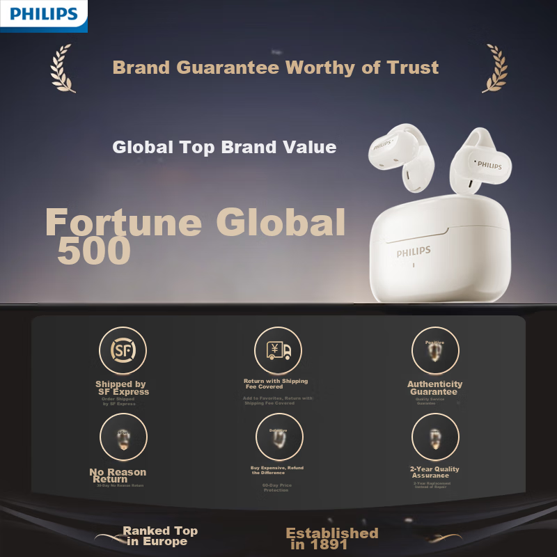 PHILIPS Bluetooth Earhook Wireless Open Ear Bone Conduction Concept Sports Runni...