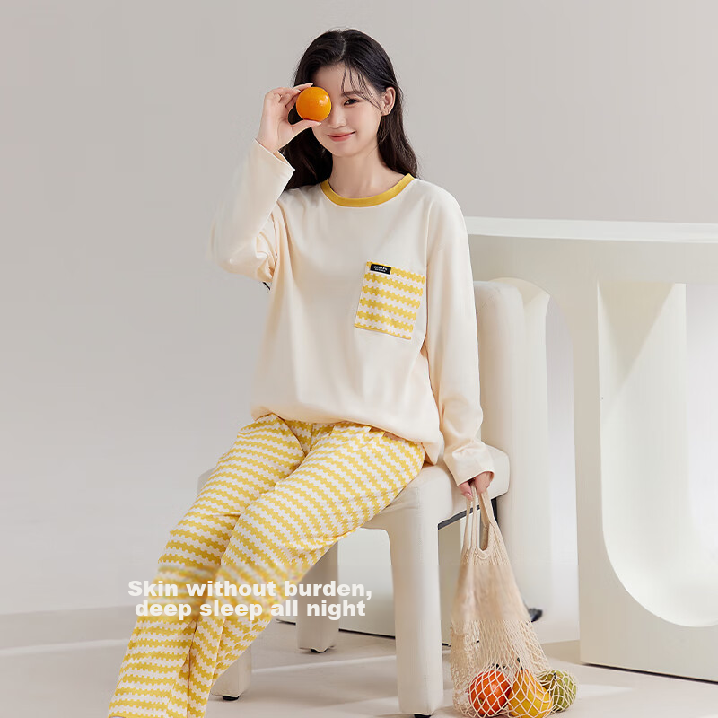 Dushiliren Women's Pajamas, 100% Pure Cotton, Long Sleeves And Pants, Autumn Sea...