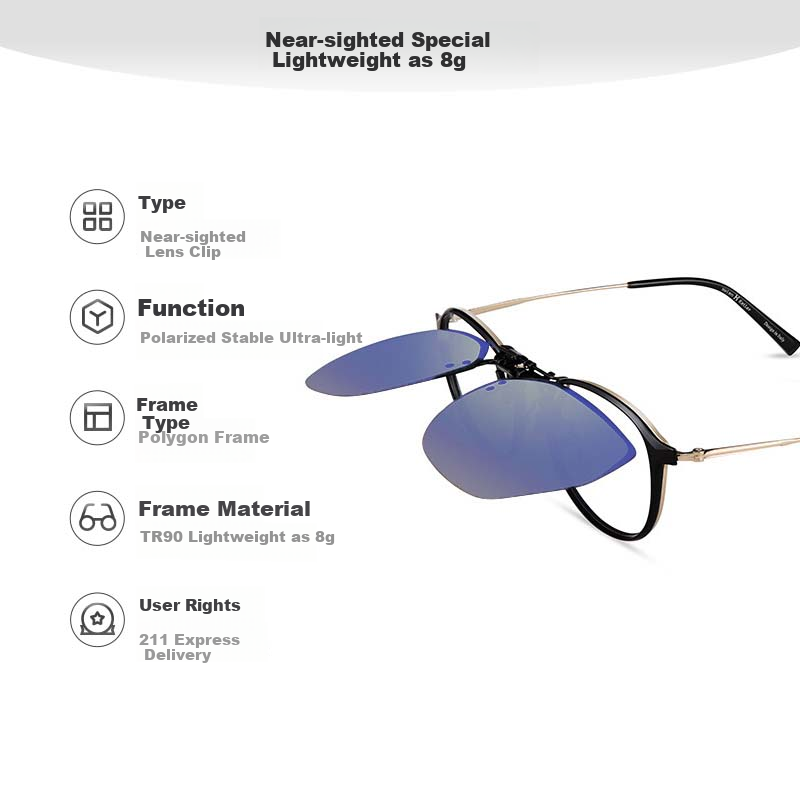 HELEN KELLER Sunglasses Clip-on Geometric Oversized Frame Fashion Clip-on Drivin...