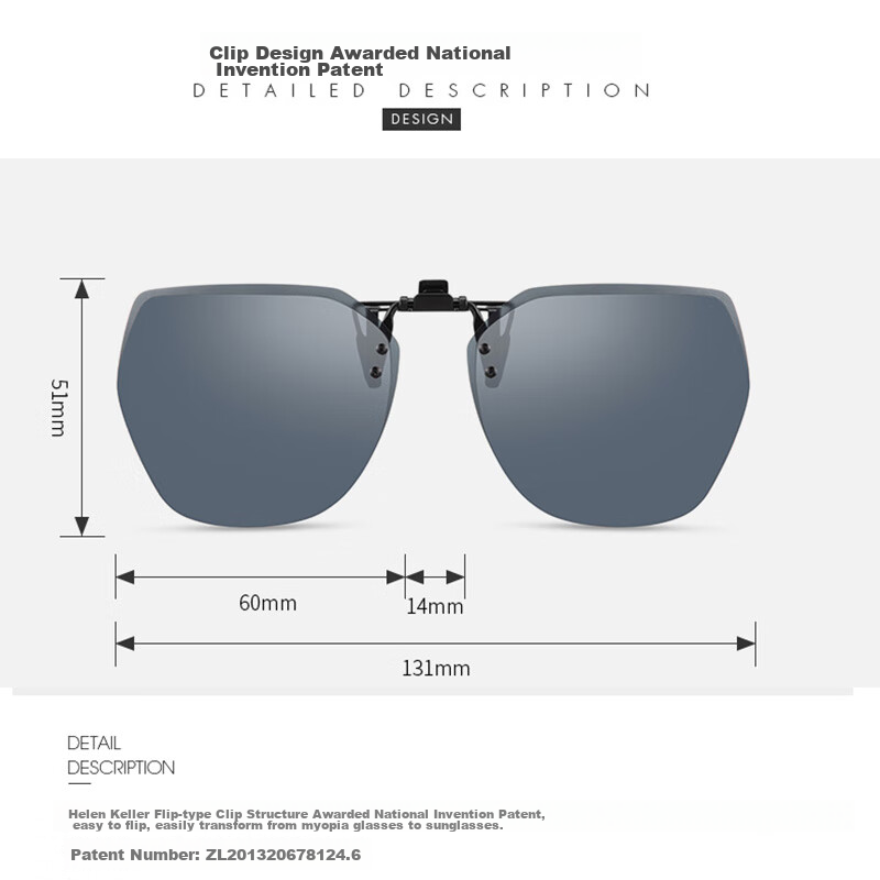 Helen Keller sunglasses clip-on for men and women, geometric large frame clip-on...
