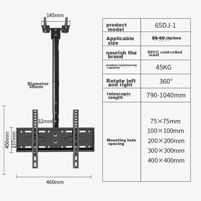 Gel TV Mount (26-60 Inches), Rotating Wall Mount, 360-Degree Rotation, Ceiling M...