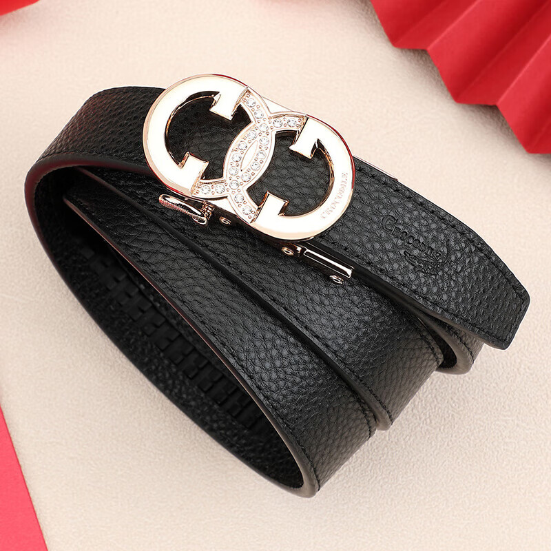 Crocodile Leather Women's Belt with Automatic Buckle, Fashionable Casual Versati...