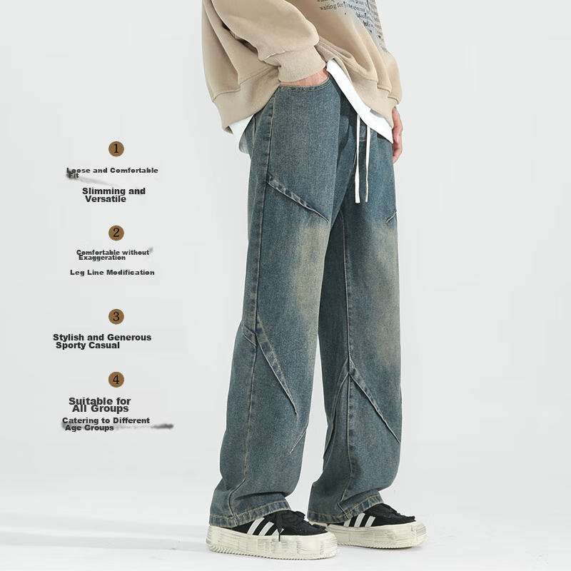 Dingfengbaoluo American-Style High Street Jeans for Men, Autumn And Winter, Nich...