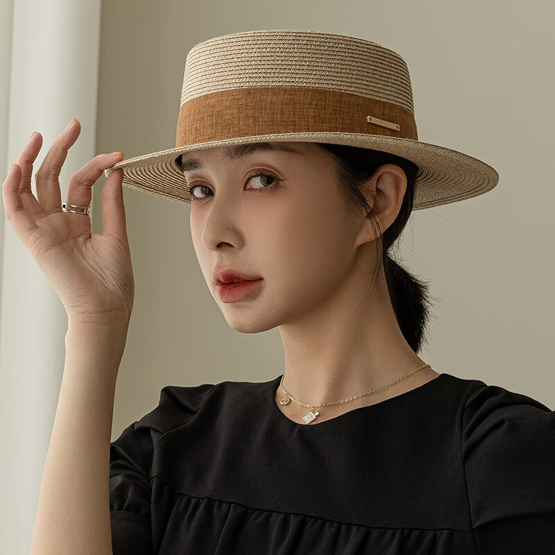 FANCET Flat Top Straw Hat Women Summer Sun Hat UV Protection Beach Sun Hat Straw...