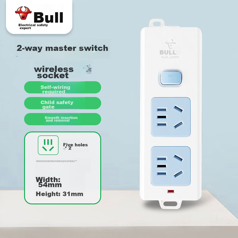 BULL New National Standard Wireless Power Strip, 2-Outlet Master Control Power S...