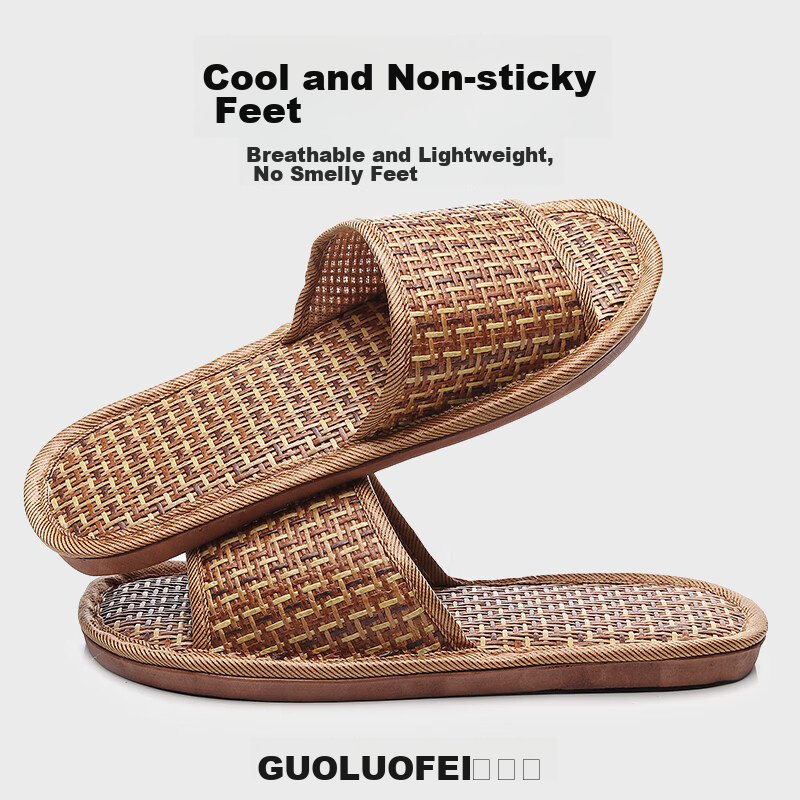 Guoluofei Rattan Woven Sandals for Men And Women, Summer Grass Woven Bamboo Floo...