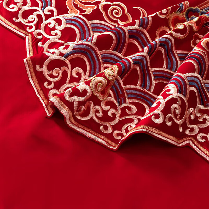 Hengyuanxiang Home Textiles Wedding Four-Piece Set Red Traditional Embroidery We...