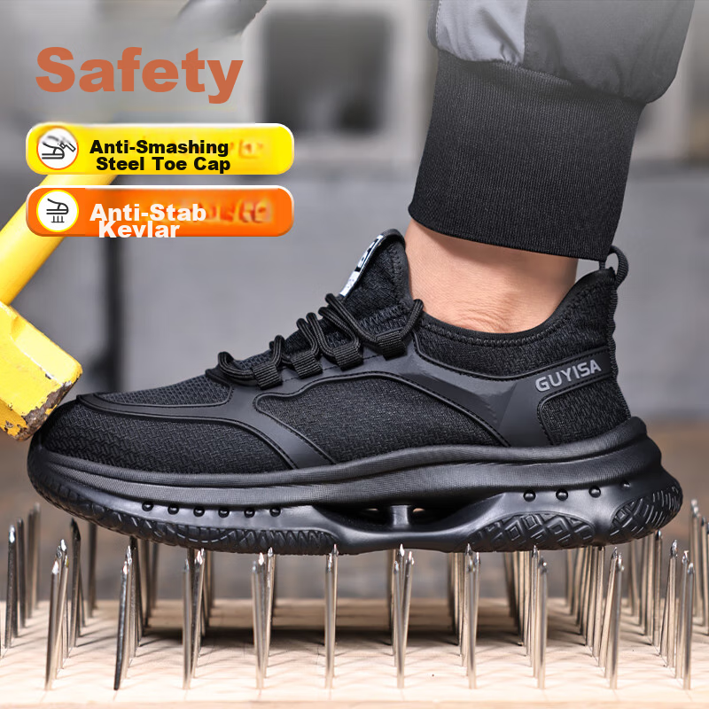 GUYISA Safety Shoes for Men, Summer Breathable Steel Toe Cap, Anti-Smashing, Ant...