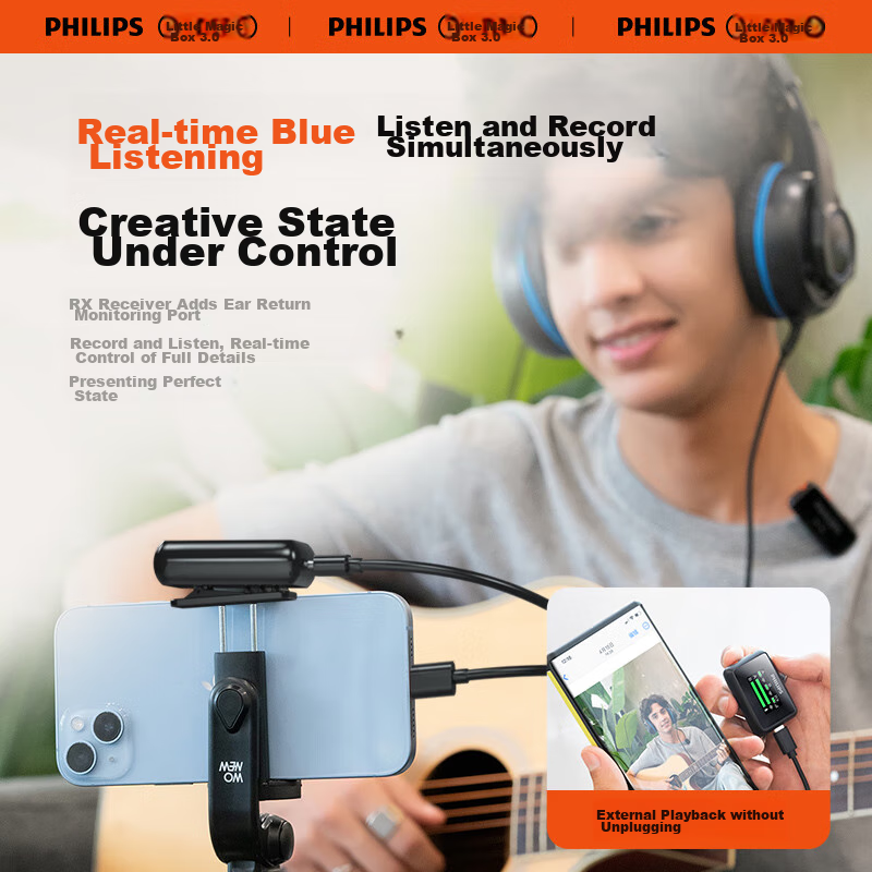 Philips Lavalier Microphone, Dual Wireless Vlog Short Video Lavalier, Live Strea...