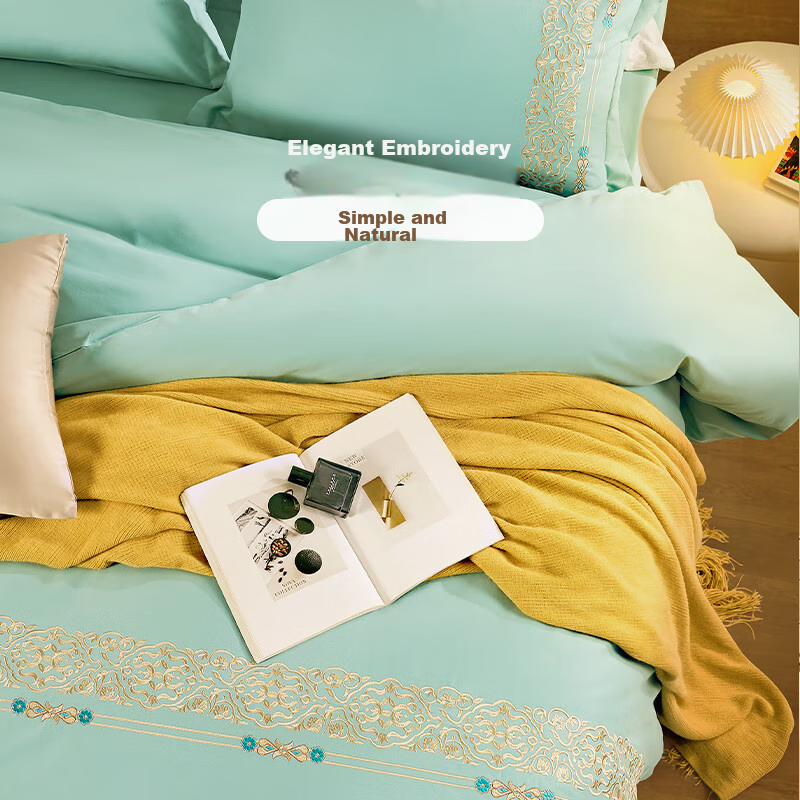 Fuanna Bedding Brushed Four-Piece Set, 100% Pure Cotton, Double-Sided Thickened...