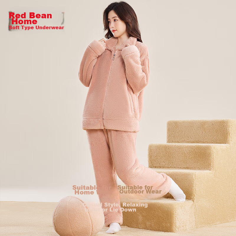 Hongdou Home Sleepwear for Women, Autumn And Winter Flannel Ladies' Loungewear,...