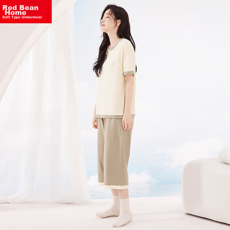 Hongdou Home Sleepwear for Women, Summer Pure Cotton Three-Quarter Length Sweet...