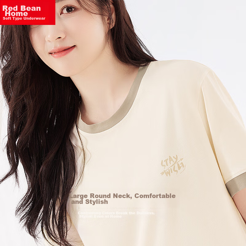 Hongdou Home Sleepwear for Women, Summer Pure Cotton Three-Quarter Length Sweet...