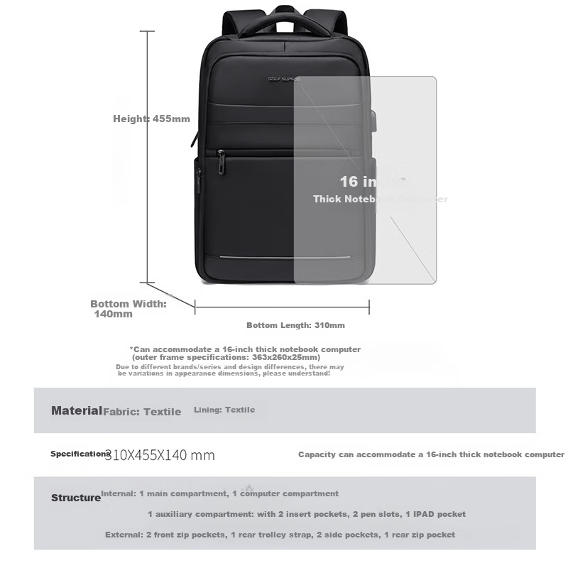 GOLF Business Backpack Men's Laptop Bag 14/16 Inch Notebook Backpack for Busines...