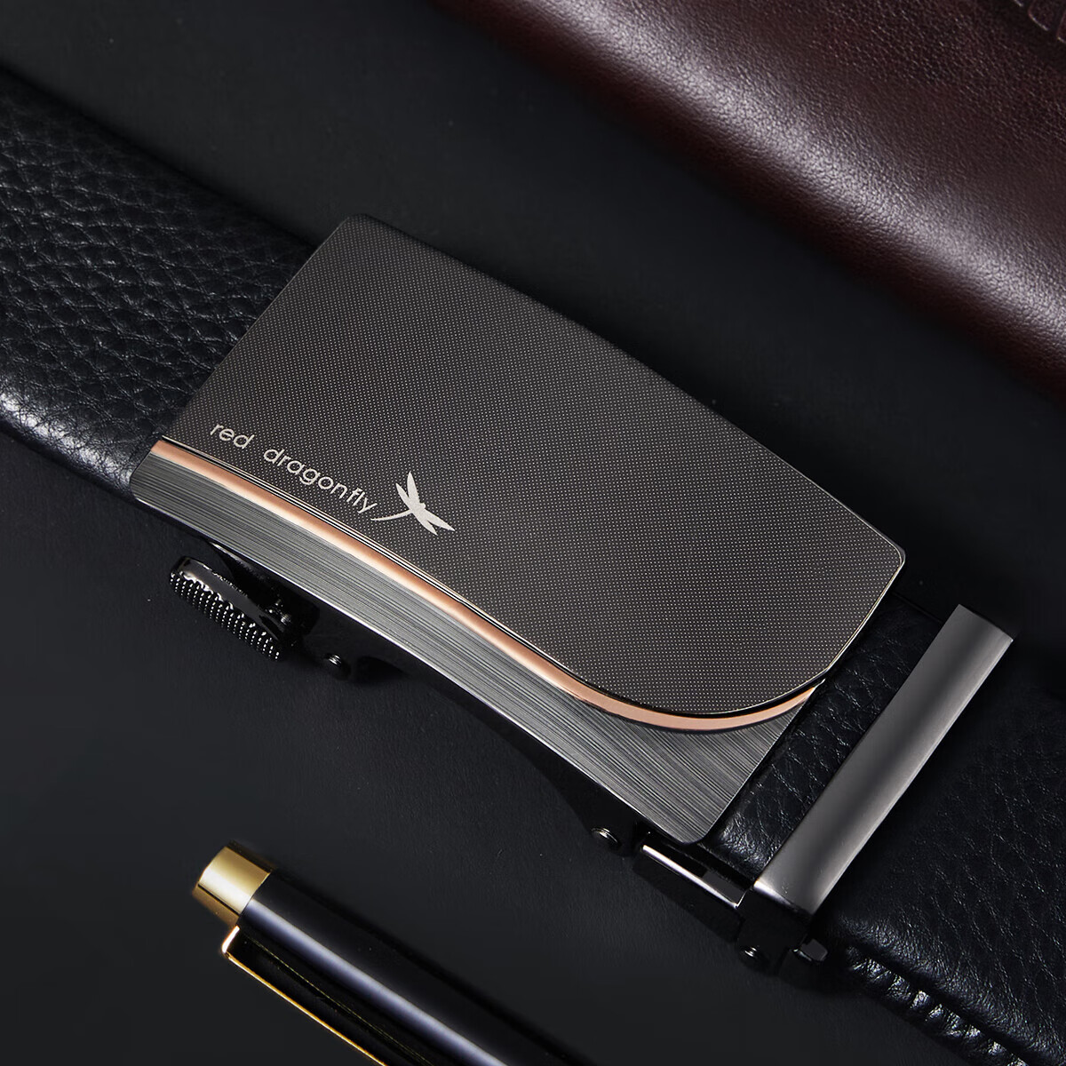 Red Dragonfly Top-Grain Leather Men's Belt, Waist Belt, Birthday Gift for Boyfri...