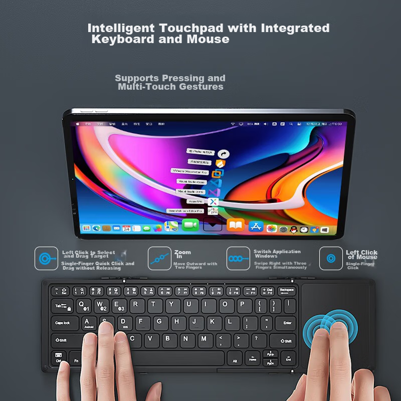 B.O.W Hangshi HB318 Ultra-Thin Foldable Wireless Bluetooth Keyboard, Compatible...