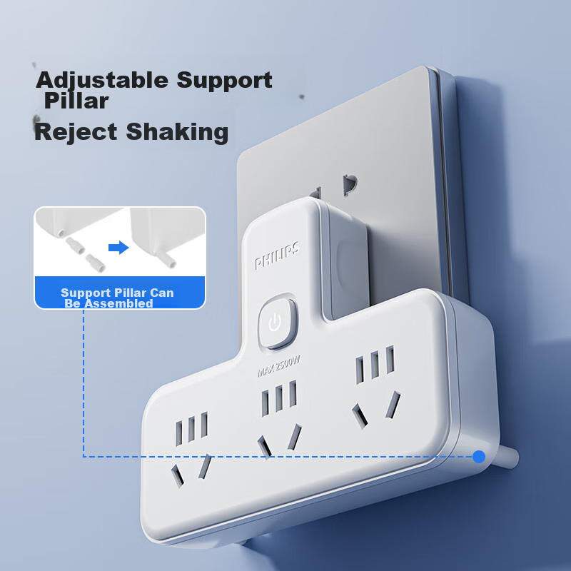 Philips Socket Converter, Wall Socket Extension Flexible Triangle-Shaped Power C...