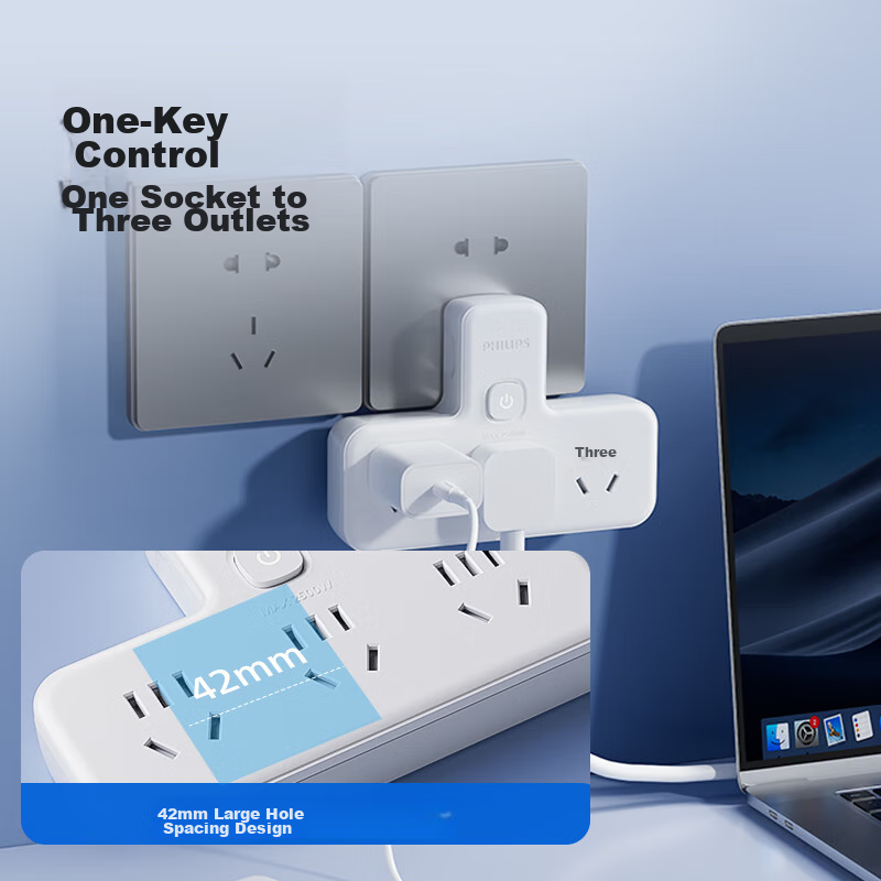 Philips Socket Converter, Wall Socket Extension Flexible Triangle-Shaped Power C...