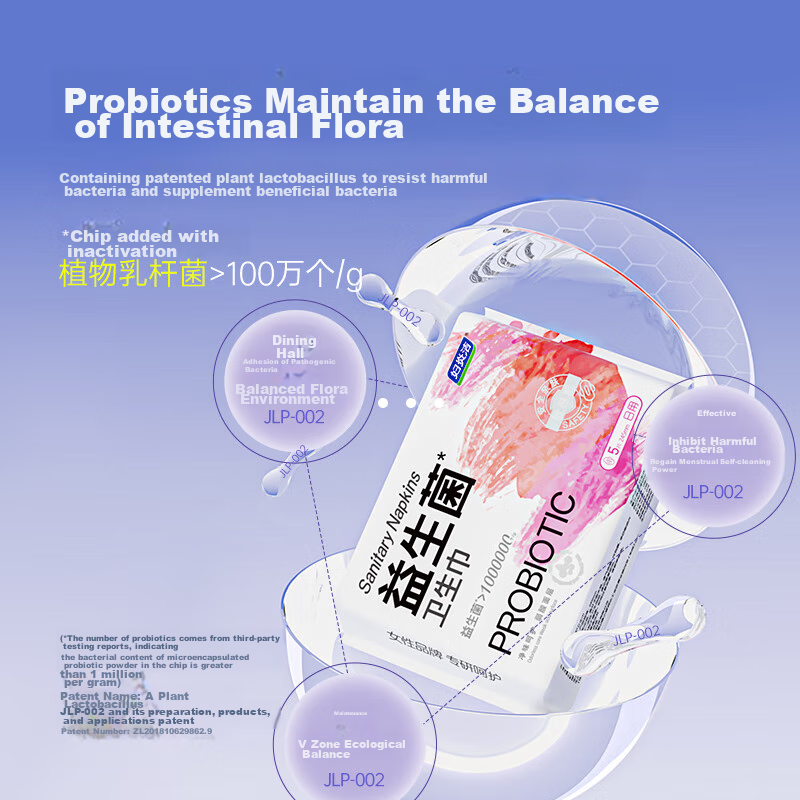 Fuyanjie Probiotic Daily Sanitary Napkins, 245mm, 5 Pieces, Mild Acid Surface La...