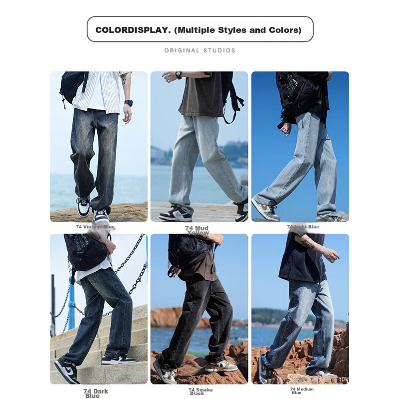 Dingfengbaoluo Stone Washed Vintage Jeans for Men, Loose-Fitting Breathable Stra...