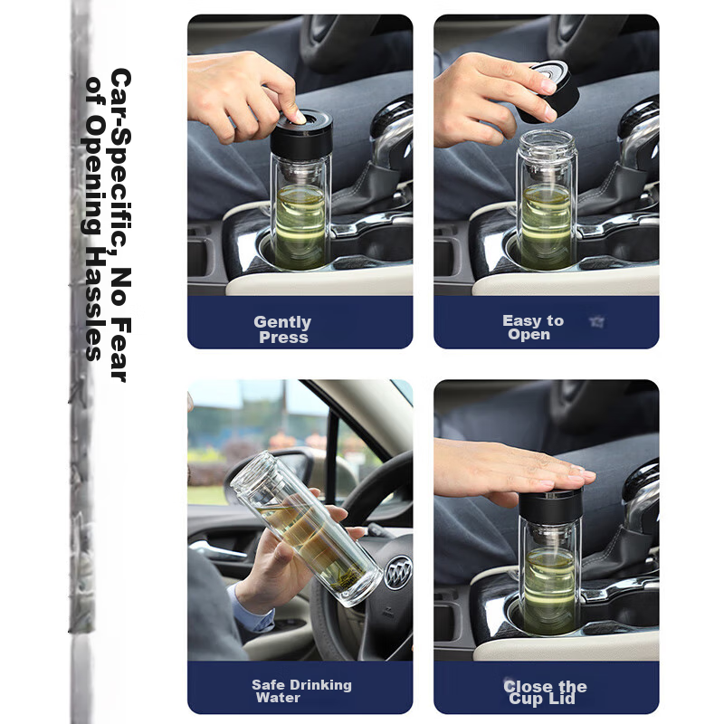 Fuguang Double-Layer Glass Tea Cup Car-mounted One-Click Open Tea Brewing Cup Hi...