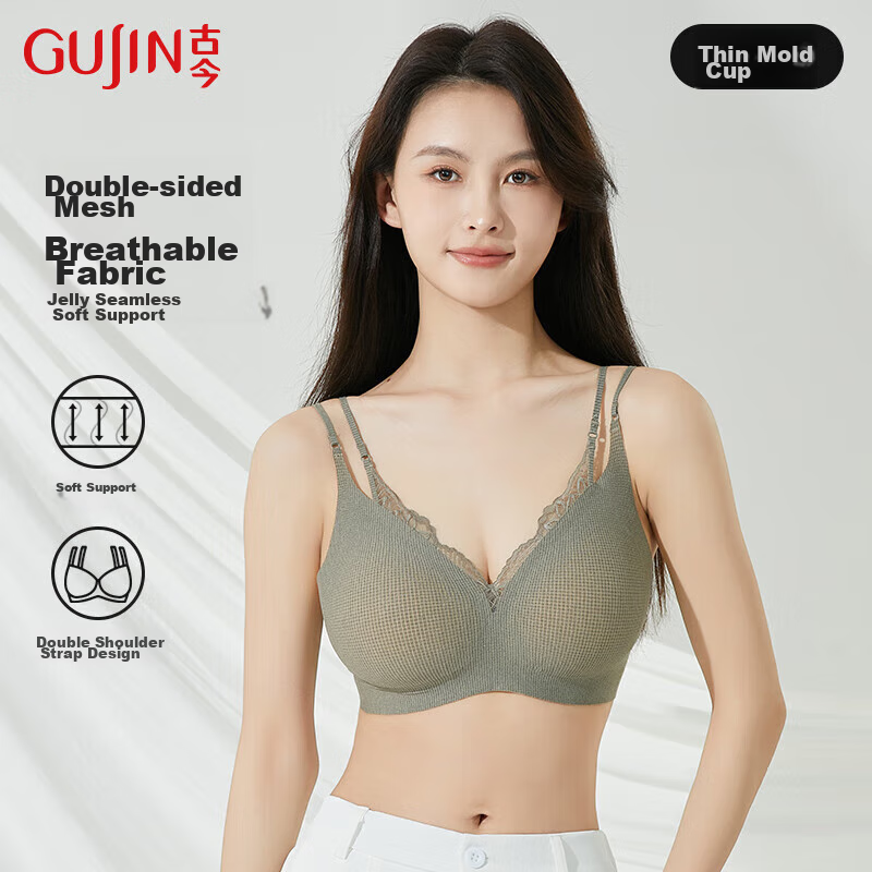 Gujin Women's Thin Breathable Lace Sexy Push-Up Wireless Anti-Sagging Anti-Spill...