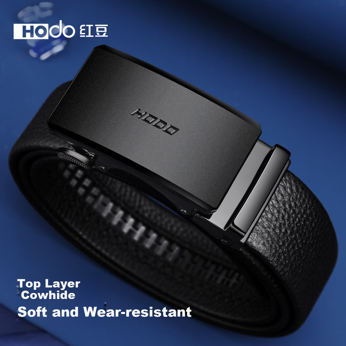 Red Bean Men's Business Deep Carved Automatic Buckle Top Layer Cowhide Casual Be...