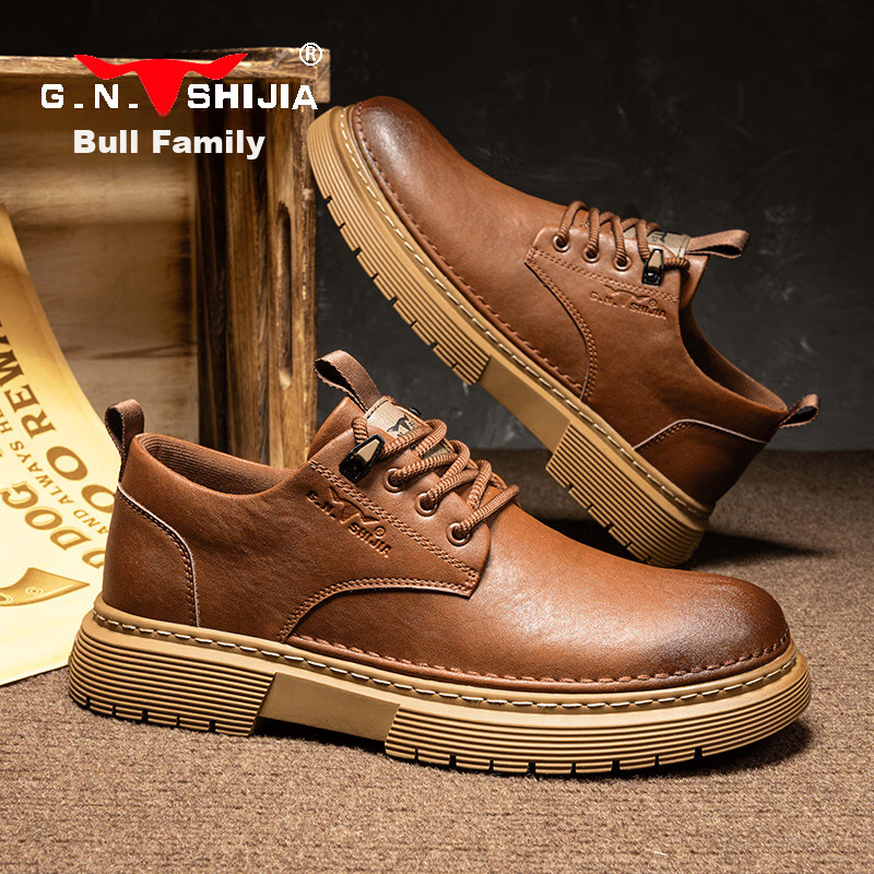 Bull Family Men's Business Casual Big Head Leather Shoes British Style Work Shoe...