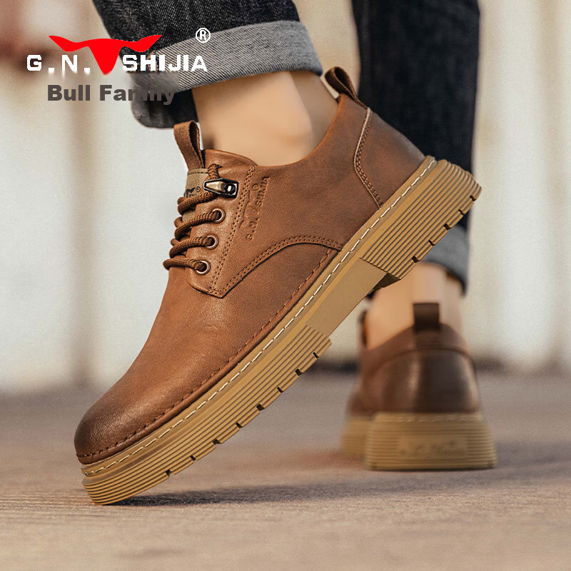 Bull Family Men's Business Casual Big Head Leather Shoes British Style Work Shoe...