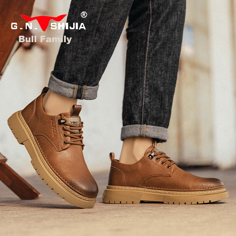 Bull Family Men's Business Casual Big Head Leather Shoes British Style Work Shoe...