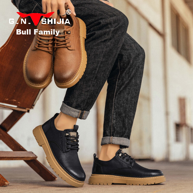 Bull Family Men's Business Casual Big Head Leather Shoes British Style Work Shoe...