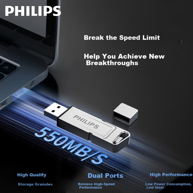 PHILIPS 256GB High-Speed Solid State USB Flash Drive with Dual Interfaces for Ph...