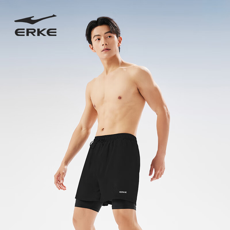 ERKE Men's Double-Layer Anti-Embarrassment Loose-Fit Quick-Dry Swim Trunks Beach...