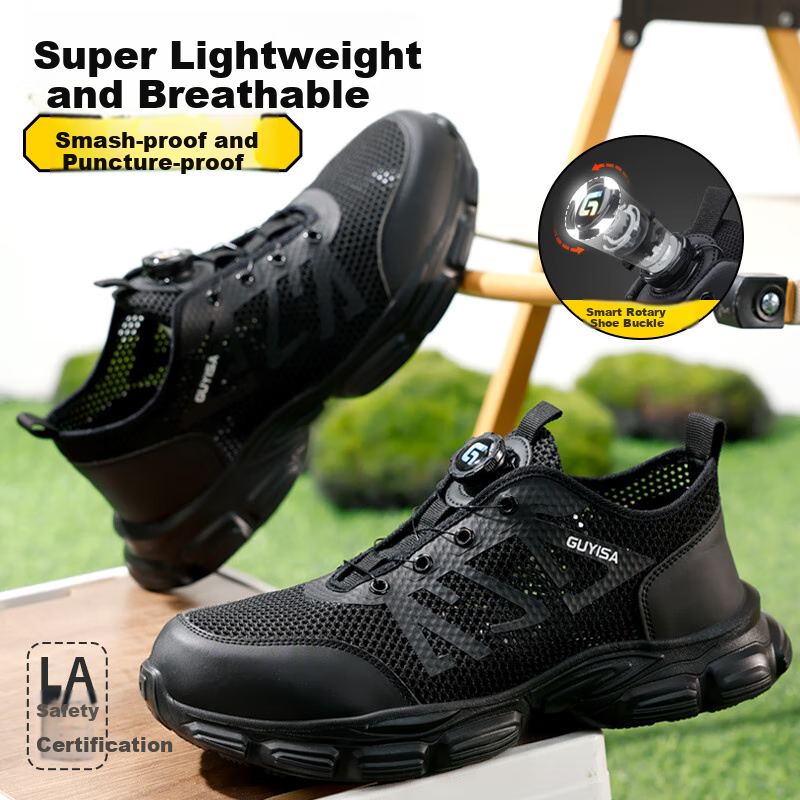 GUYISA Men's Summer Breathable Anti-Odor Steel Toe Cap Puncture-Resistant Safety...