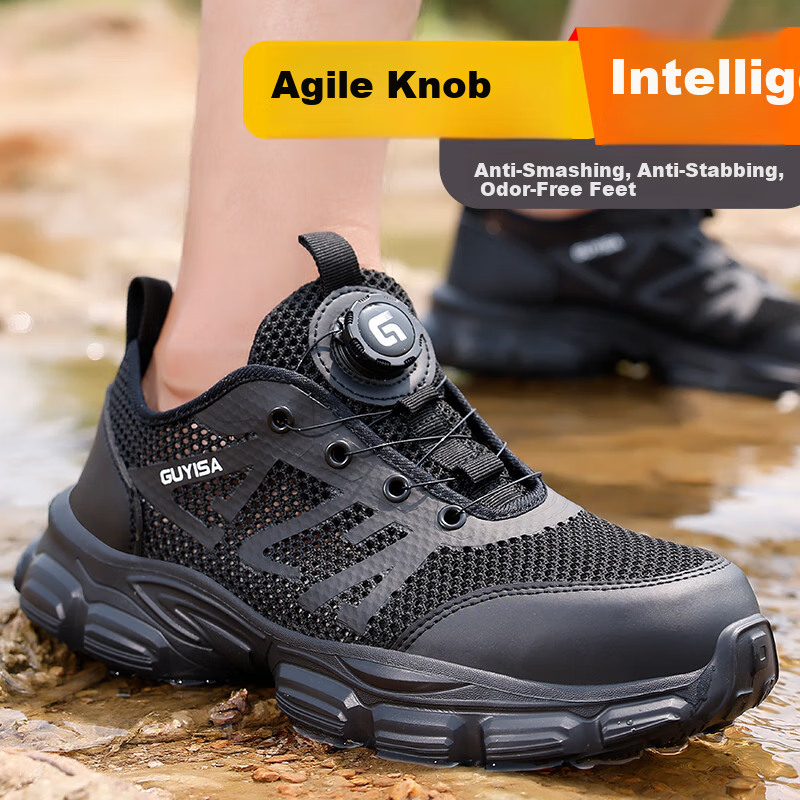 GUYISA Men's Summer Breathable Anti-Odor Steel Toe Cap Puncture-Resistant Safety...