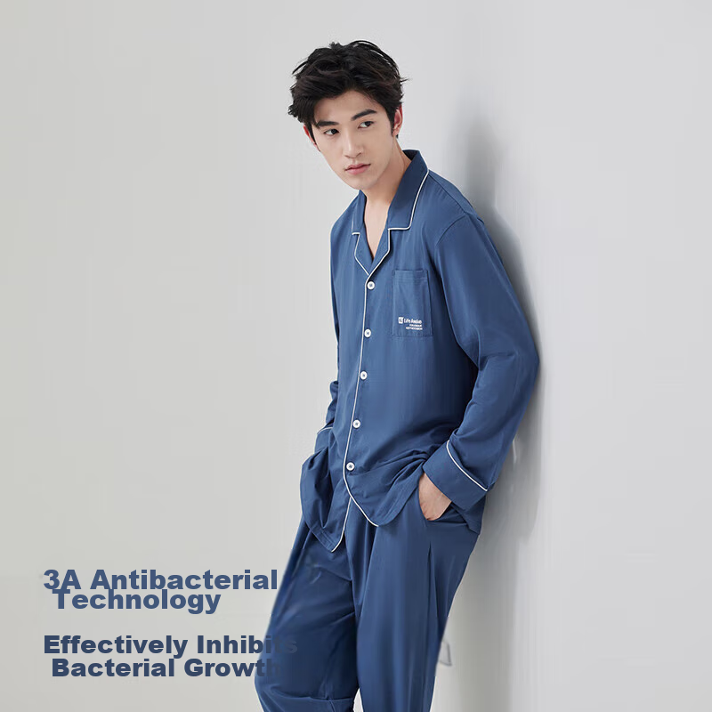 HLA [Two-Way Wear] Men's Pajamas, Spring And Autumn, Turn-Down Collar, Pure Cott...